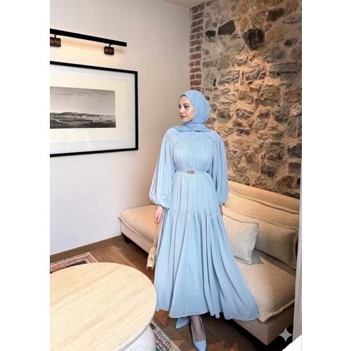 Kat Kat Büzgü Detaylı Elbise 91080 - Bebe Mavisi - TEK BEDEN - AZRA08342-65468