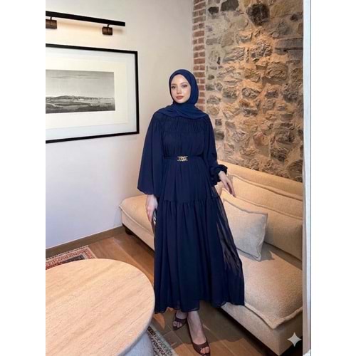 Kat Kat Büzgü Detaylı Elbise 91080 - Lacivert - TEK BEDEN - AZRA08342-65469