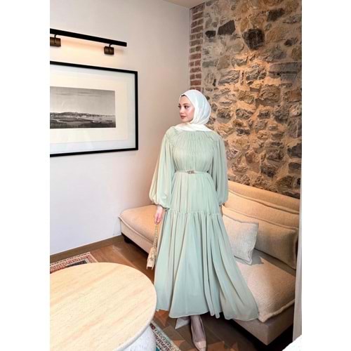 Kat Kat Büzgü Detaylı Elbise 91080 - Mint Yeşili - TEK BEDEN - AZRA08342-65470