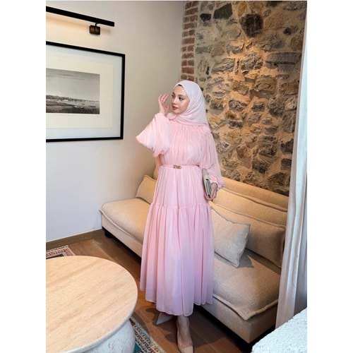 Kat Kat Büzgü Detaylı Elbise 91080 - Toz Pembe - TEK BEDEN - AZRA08342-65471