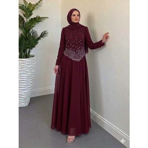 Taşlı Krep Battal Abiye 4832 - Bordo - 50