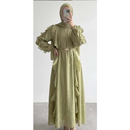 Fırfırlı Elbise 10987 - Mint Yeşili - 42