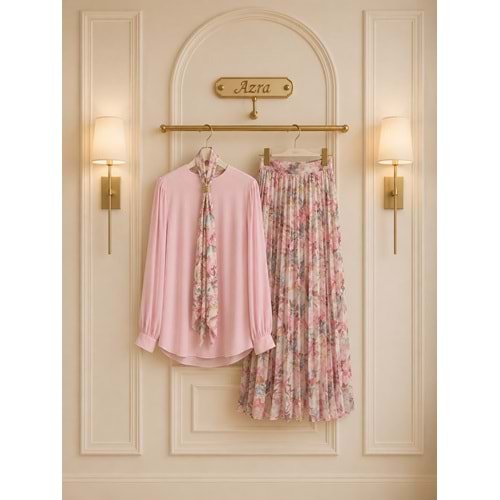 Şifon Etekli Takım 120463 - Pembe - 40