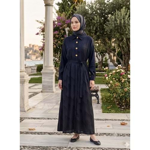 Gold Detaylı Elbise 1528 - Lacivert - 40