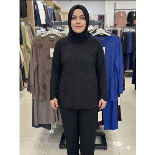 Ful Taşlı Bluz 0066 - Siyah - L - AZRA08434-66351