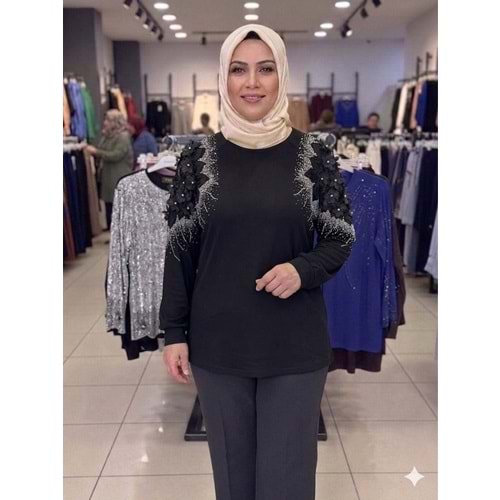 Omuzları Çiçekli Bluz 005 - Gümüş - L - AZRA08436-66362