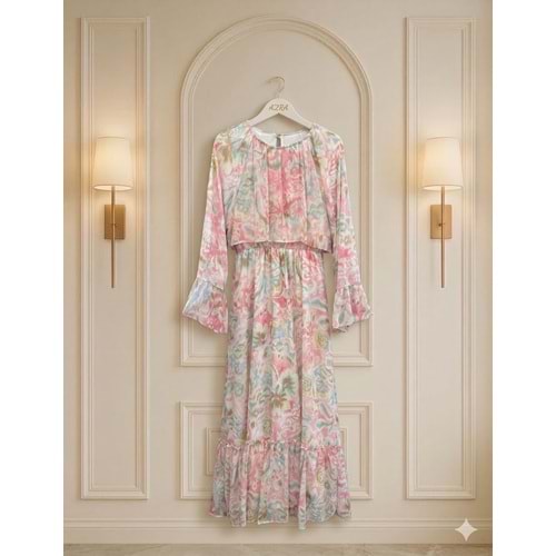 Çiçekli Elbise 130037 - Pembe - 38
