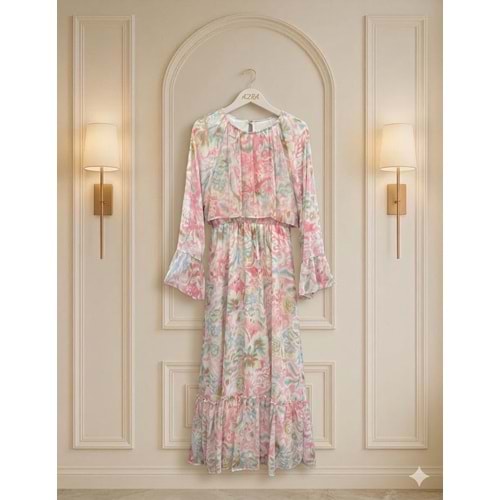 Çiçekli Elbise 130037 - Pembe - 40