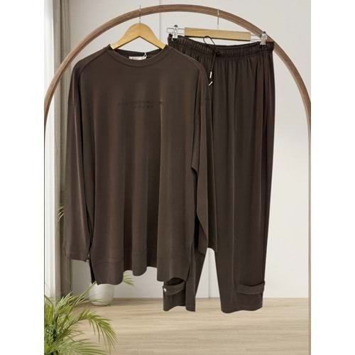 Paça ve Baskı Detaylı Takım 37061 - Kahve Rengi - L