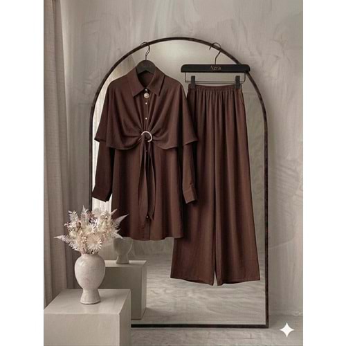 Modal Pelerinli Takım 1478 - Acı Kahve - S-M