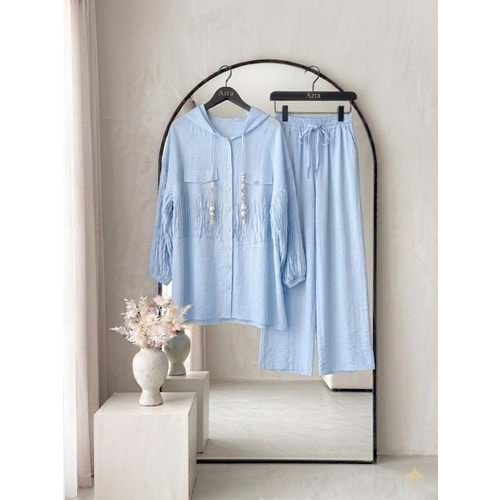 Beli ve Kolları Büzgülü Takım 1562 - Bebe Mavisi - 44 - AZRA08609-67596