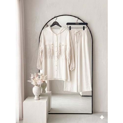 Beli ve Kolları Büzgülü Takım 1562 - Bej - 40 - AZRA08609-67598
