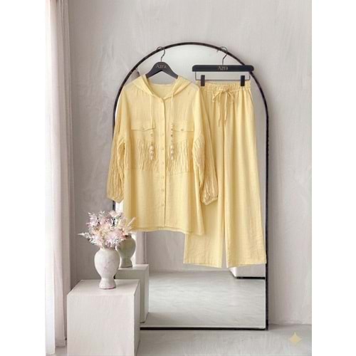 Beli ve Kolları Büzgülü Takım 1562 - Sarı - 42 - AZRA08609-67607