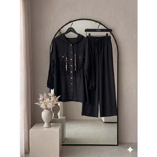 Beli ve Kolları Büzgülü Takım 1562 - Yağ Yeşili - 40 - AZRA08609-67610