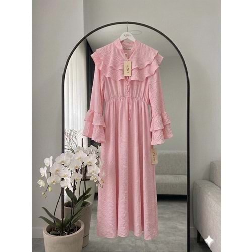 Kolları Kat Kat Tensel Kumaş Elbise 26970 - Pembe - XL - AZRA08633-67700