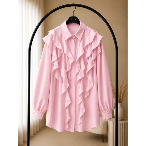 Fırfırlı Gömlek 81369 - Pembe - TEK BEDEN