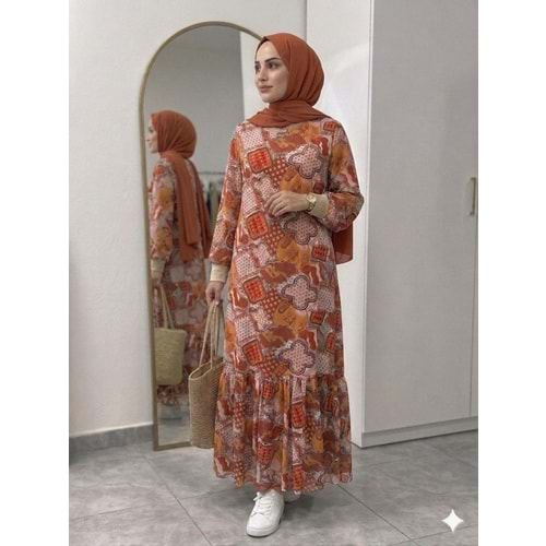 Şifon Elbise Azra 1819 - Turuncu - 38-40