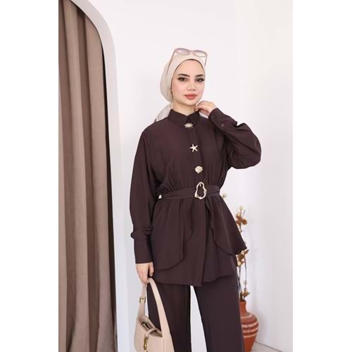 Gold Düğme Detaylı Takım 261058 - Acı Kahve - L-XL