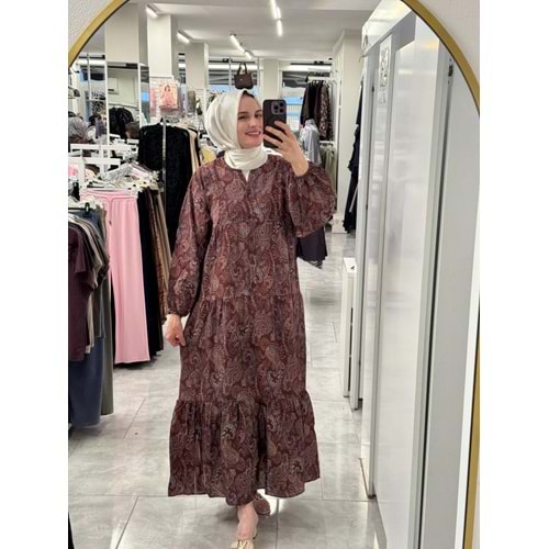 Etnik Desenli Elbise 1252 - Bordo 1104 - S-M