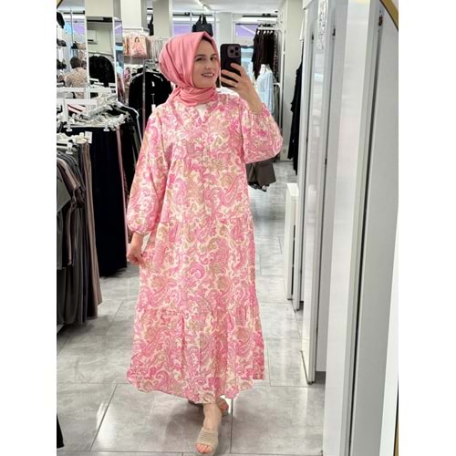 Etnik Desenli Elbise 1252 - Pembe 1104 - S-M