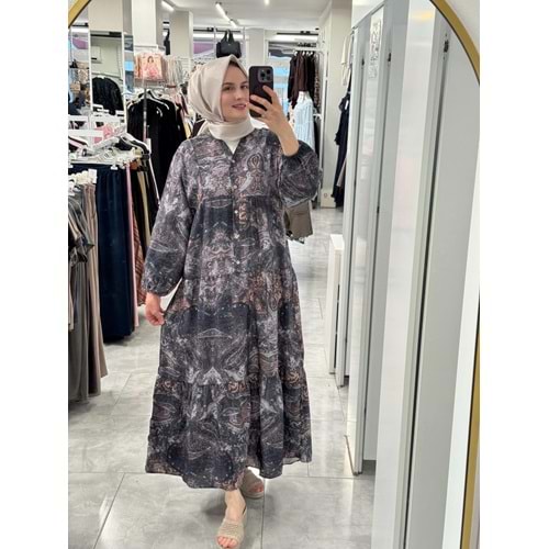 Etnik Desenli Elbise 1104 - Antrasit - L-XL