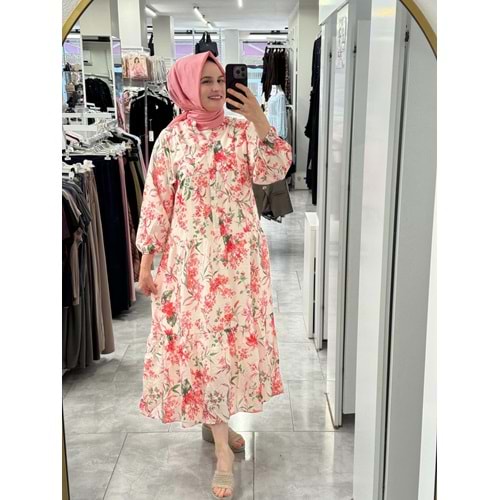Minik Çiçekli Elbise 1104 - Kırmızı - S-M