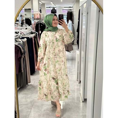 Minik Çiçekli Elbise 1104 - Yeşil - L-XL