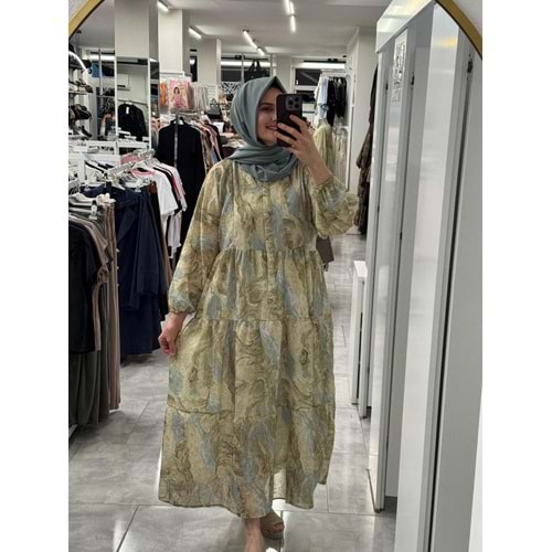 Ebru Desenli Elbise 5014 - Mavi - S-M
