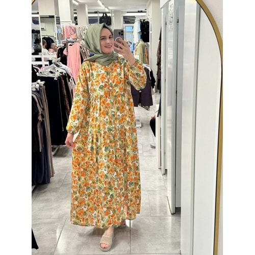 Mango Çiçekli Elbise 1104 - Yeşil - 50-52
