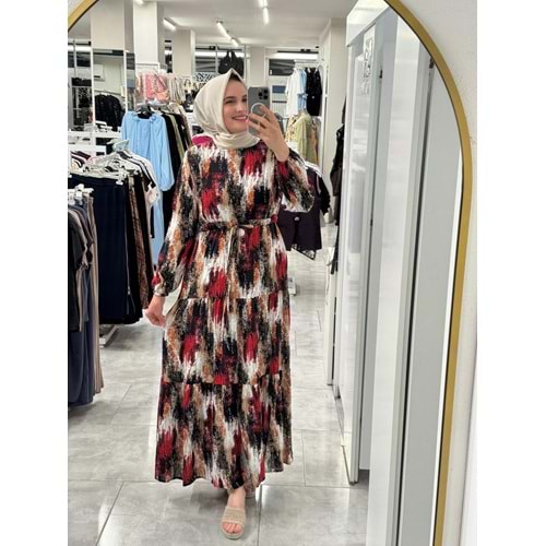 Fırça Desen Elbise 1104 - Bordo - 40-42