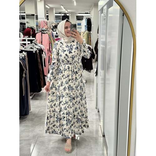 Yaprak Desen Elbise 1104 - Gri - 40-42