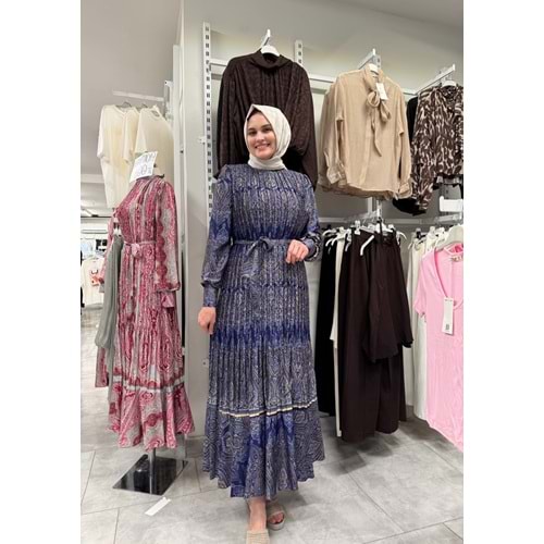 İpek Saten Piliseli Elbise 7010 - Mor - L
