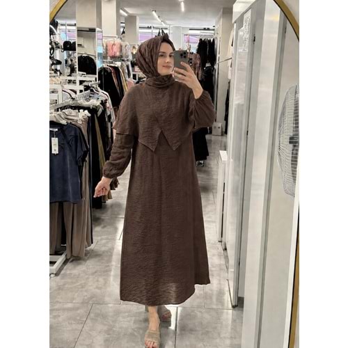 Pelerinli Elbise 2440 - Acı Kahve - S-M