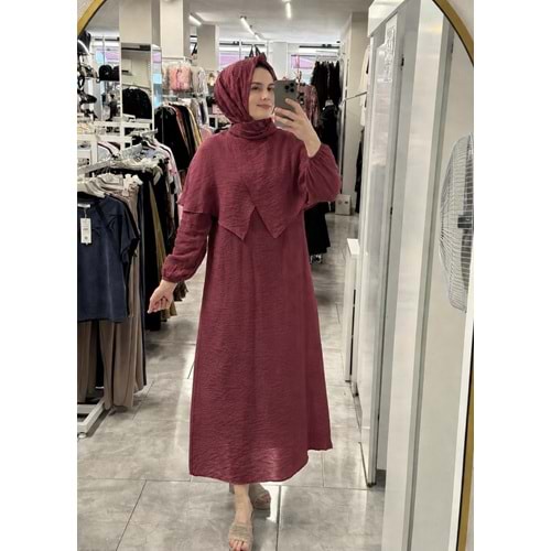 Pelerinli Elbise 2440 - Bordo - S-M