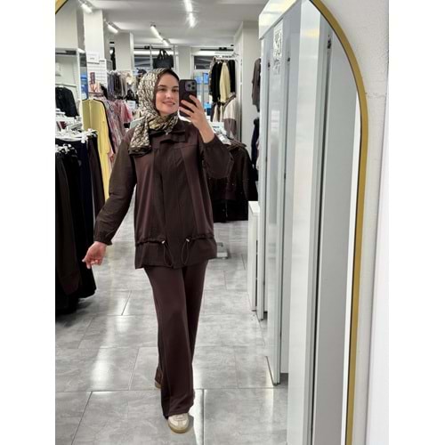 Önü Fermuar Paraşüt Detay Takım 27127 - Acı Kahve - L
