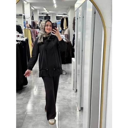 Önü Fermuar Paraşüt Detay Takım 27127 - Siyah - L