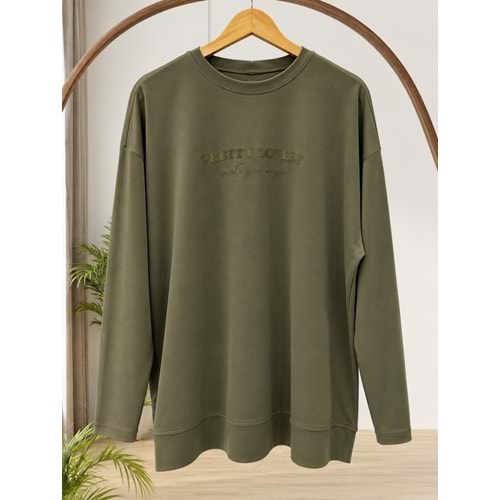 Baskılı Basic Sweat 37840 - Haki - TEK BEDEN