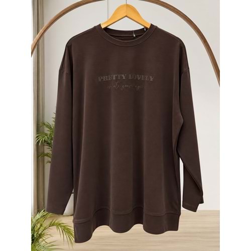 Baskılı Basic Sweat 37840 - Kahve Rengi - TEK BEDEN