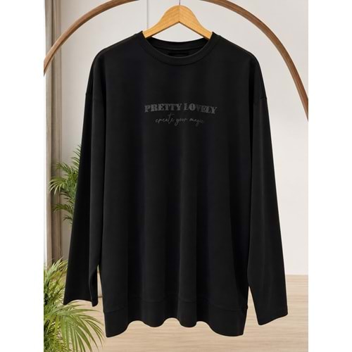 Baskılı Basic Sweat 37840 - Siyah - TEK BEDEN