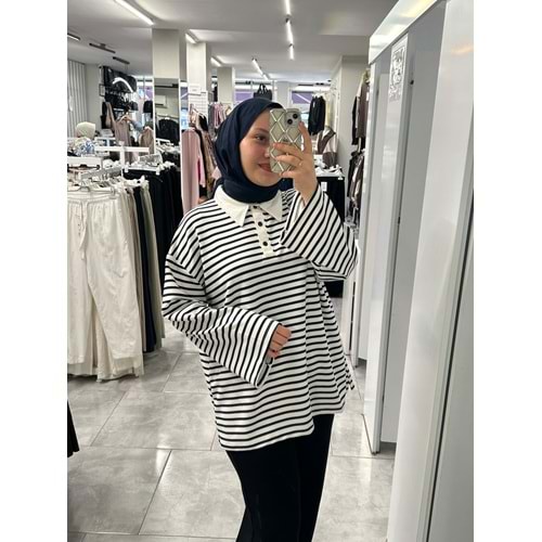 Düğmeli Polo Yaka Tunik 27167 - Lacivert - TEK BEDEN