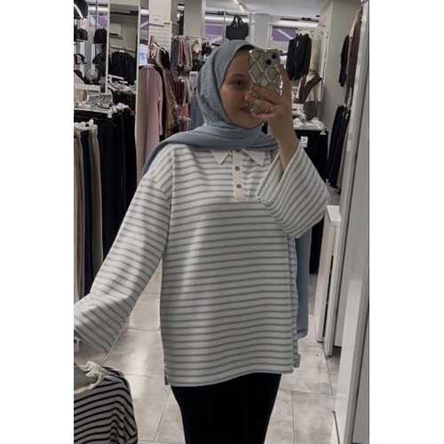 Düğmeli Polo Yaka Tunik 27167 - Mavi - TEK BEDEN