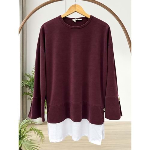 Garnili Düğme Detaylı Tunik 27148 - Bordo - XL