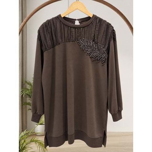 Çiçek Detaylı Tunik 10817 - Acı Kahve - S-M