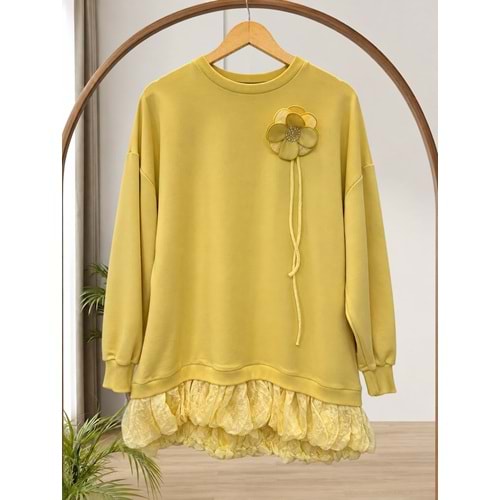 Yakası Çiçekli Tunik 10815 - Sarı - L-XL