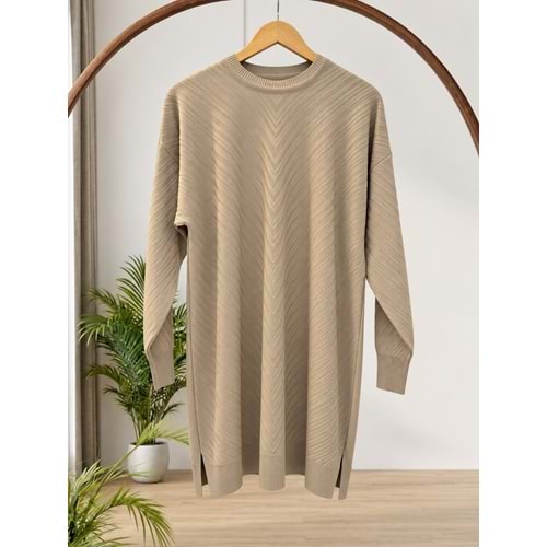 Zikzak Merserize Tunik 3192 - Bej - TEK BEDEN