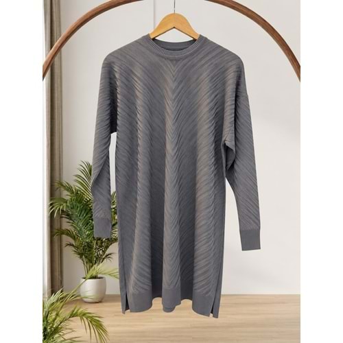 Zikzak Merserize Tunik 3192 - Gri - TEK BEDEN