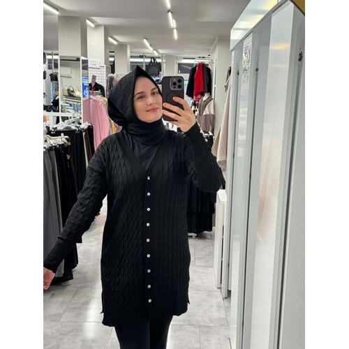 Saç Örgülü Merserize Hırka 3352 - Siyah - TEK BEDEN