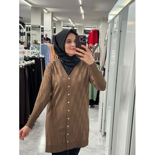 İrem Merserize Hırka 3363 - Kahve Rengi - TEK BEDEN