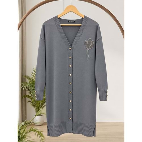 Buket Çiçekli Hırka 3260 - Gri - TEK BEDEN