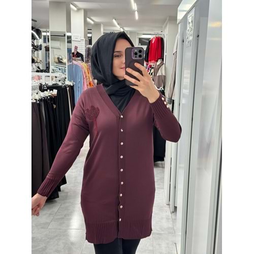Buket Çiçekli Hırka 3260 - Mürdüm - TEK BEDEN